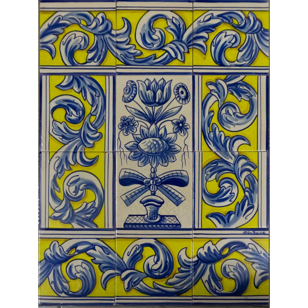 Painel de 12  Azulejos Pintados à Mão Tradicional