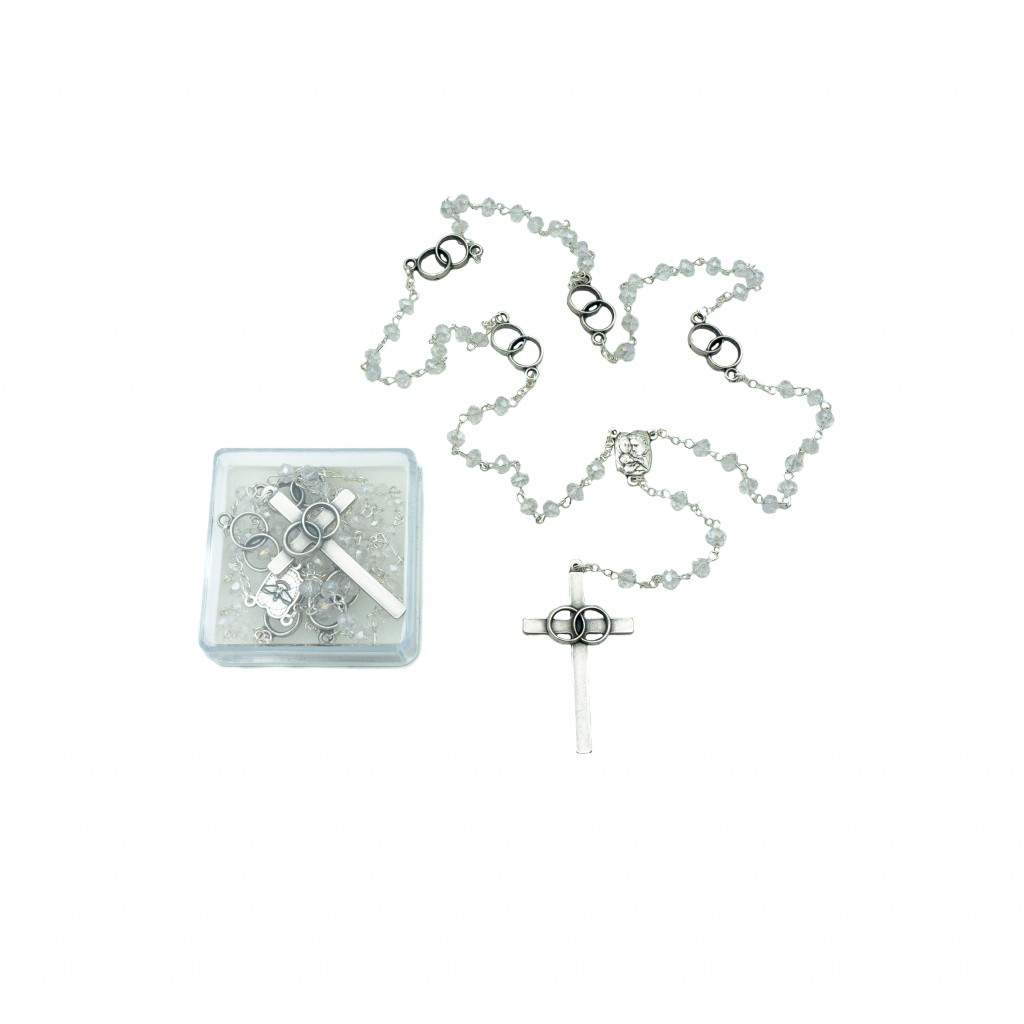 Terço do Matrimónio Prateado Conta Cristal C/Caixa