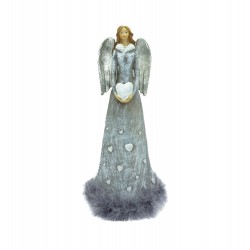 Anjo Cinza e Prateado C/ Coração 36cm C/ Caixa 