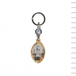 Chaveiro de Madeira com Aparição de Fátima e Jubileu Chaveiro de Madeira com Aparição de Fátima e Jubileu