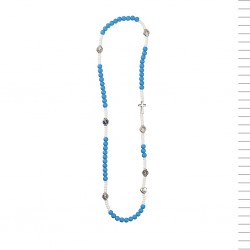 Colar Terço Azul e Branco com Elástico Nossa Sra. de Fátima Colar Terço Azul e Branco com Elástico Nossa Sra. de Fátima