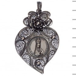 Coração Prata e Filigrana Fátima Coroada 20,50gr Coração Prata e Filigrana Fátima Coroada 20,50gr