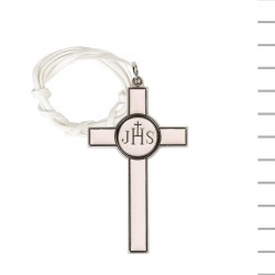 Fio com Cruz Metal Argentada e Rosa Fio com Cruz Metal Argentada e Rosa