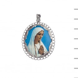 Medalha Oval Fátima Prata e Esmalte 4,2mm 2,10gr Medalha Oval Fátima Prata e Esmalte 4,2mm 2,10gr