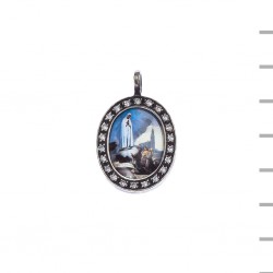 Medalha Prata e Esmalte com Pedras Oval 24mm Medalha Prata e Esmalte com Pedras Oval 24mm