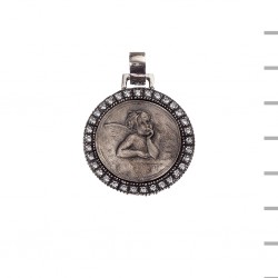 Medalha Prata e Pedras Anjo Pensativo 10,70gr