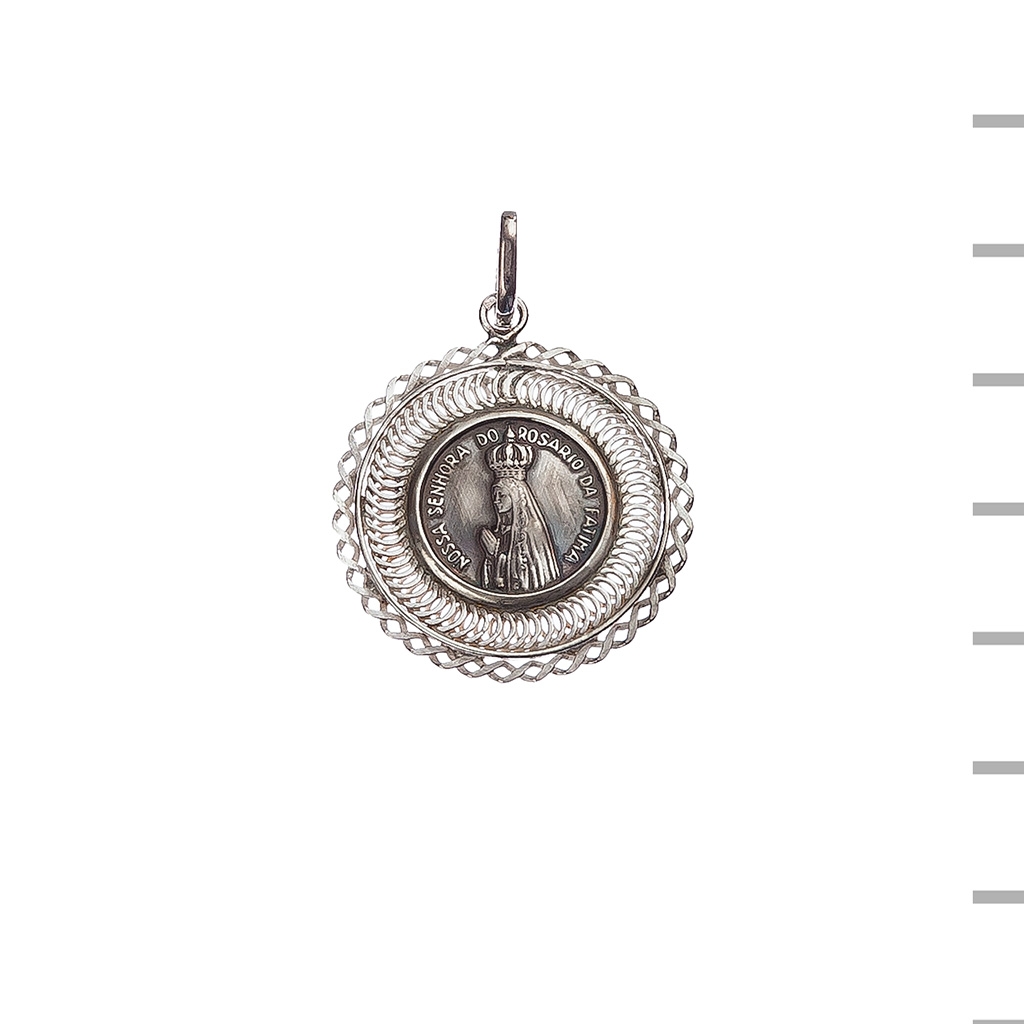 Medalha Prata Redonda Renda Dupla Coroada 4,00gr
