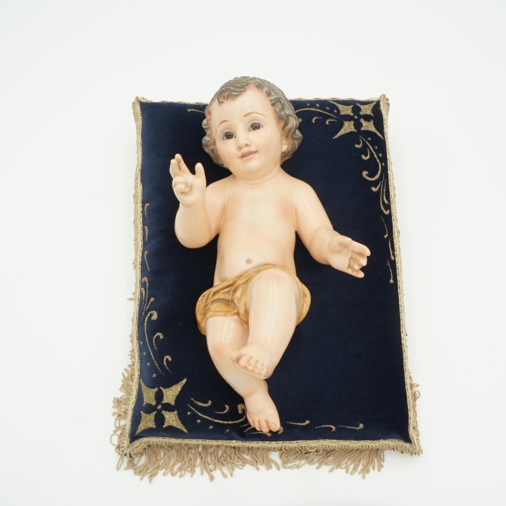 Menino Jesus Pintura Antiga 30 Cm