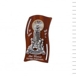 Placa Madeira Friso Fátima Metal com Aureola 11 cm Placa Madeira Friso Fátima Metal com Aureola 11 cm