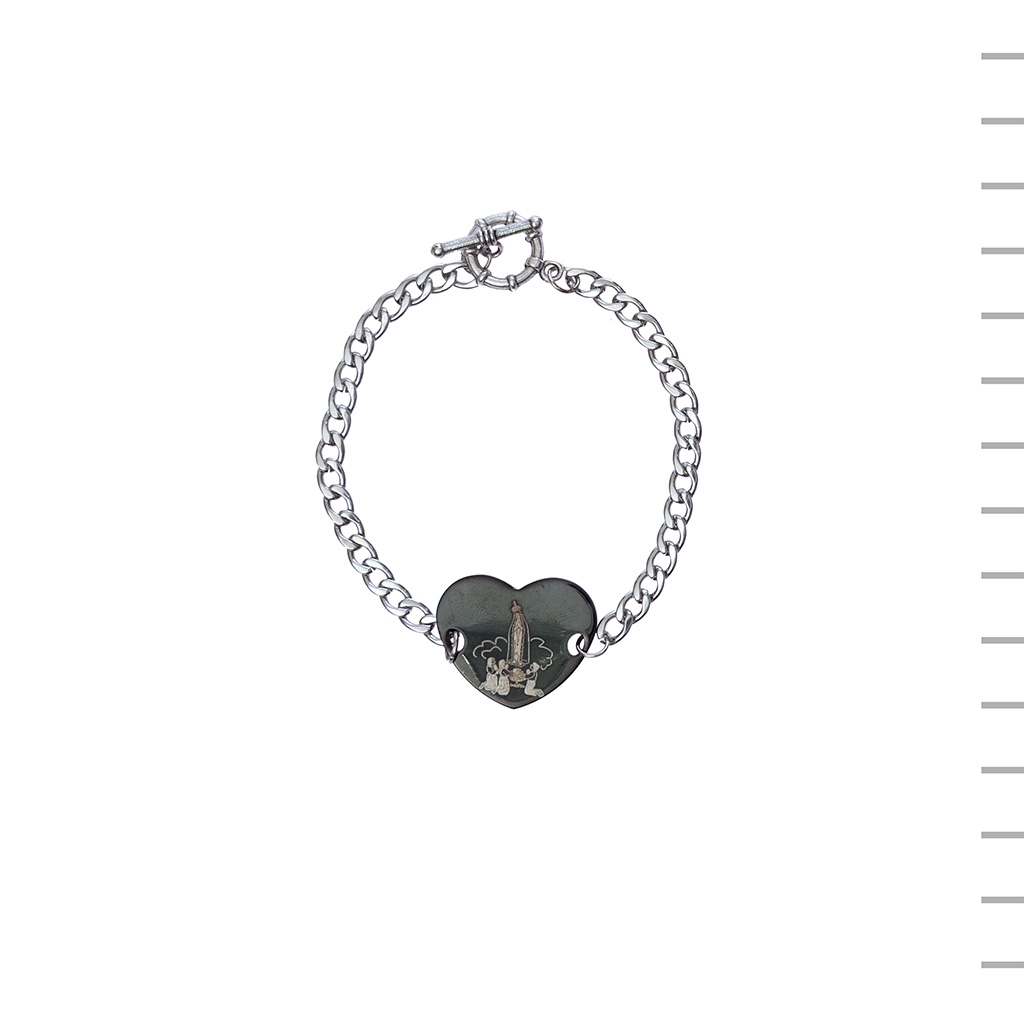 Pulseira Medalha Coração Fátima Preto
