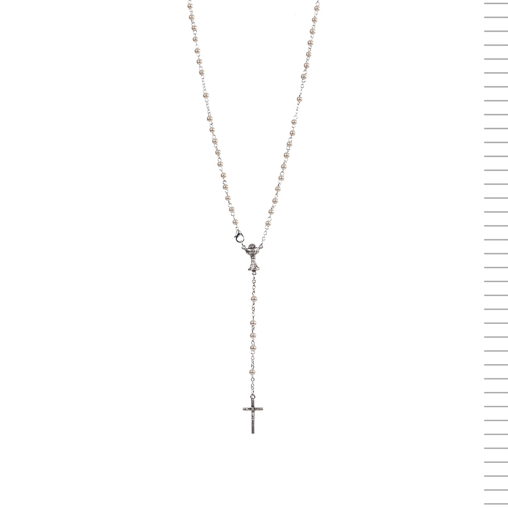 Terço da Comunhão Conta Pérola Nikelado C/Caixa