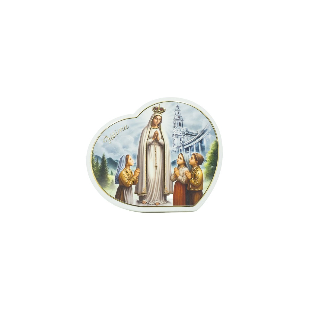 Placa Coração C/ Aparição de Fátima 15x13cm