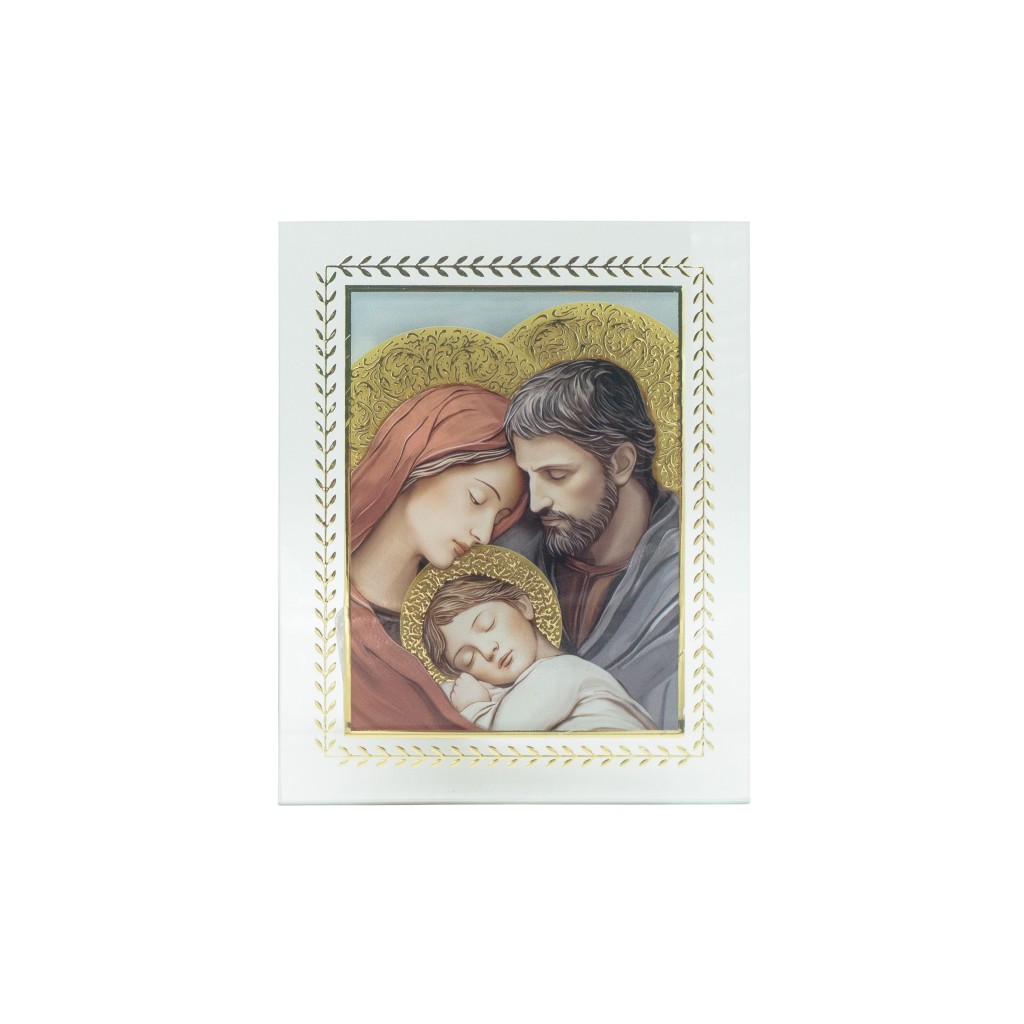 Placa de Vidro C/ Sagrada Família Colorida 17x21cm
