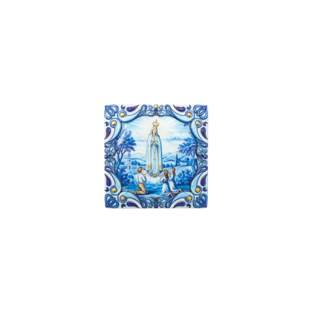 Quadro/Placa Imit. Azulejo C/ Ap. e Santuário Fátima 12x12cm