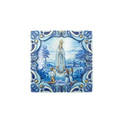 Quadro/ Placa Imit. Azulejo C/ Ap. e Santuário Fátima 20x20cm Quadro/ Placa Imit. Azulejo C/ Ap. e Santuário Fátima 20x20cm