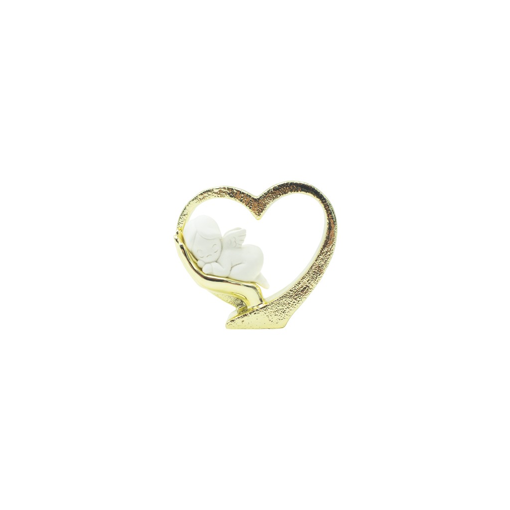 Coração Dourado C/ Anjo Branco 7cm