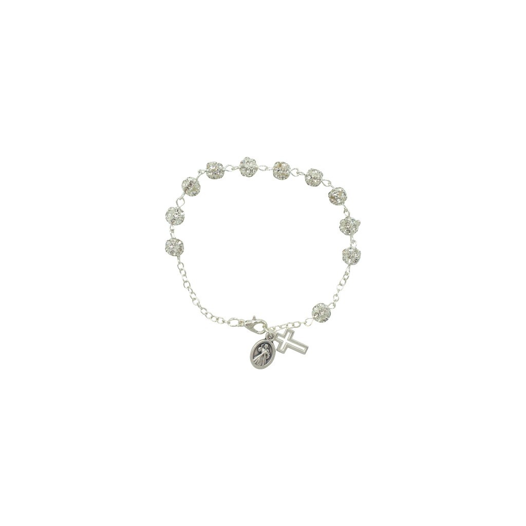 Pulseira Dezena de Fátima Prateada C/Brilhantes Cx