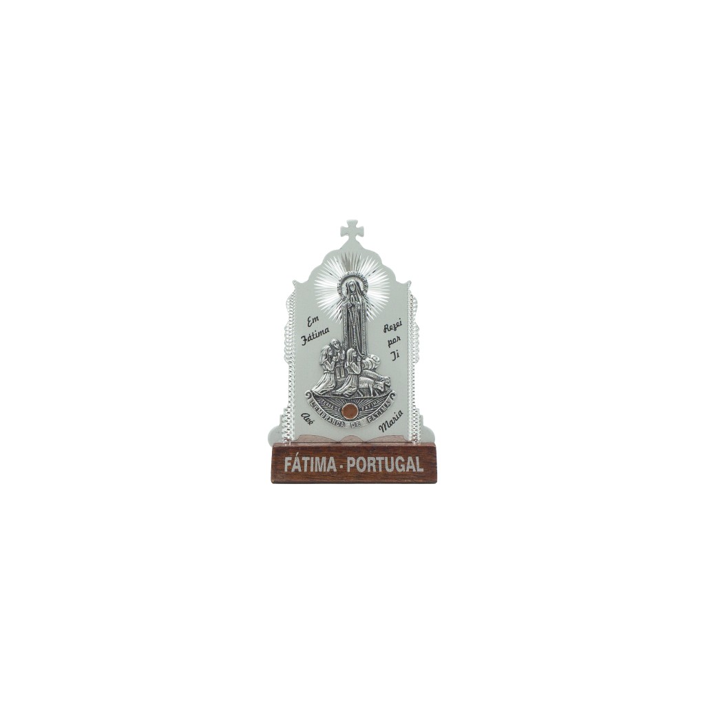Placa Alumínio C/ Cruz e Aparição de Fátima Metal 9,5cm