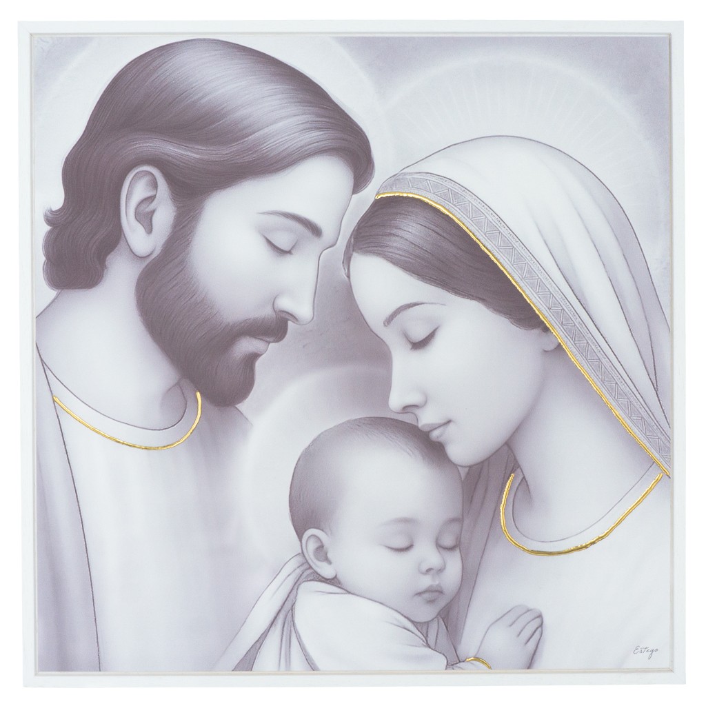 Quadro C/ Moldura Sagrada Família P/B 60x60cm