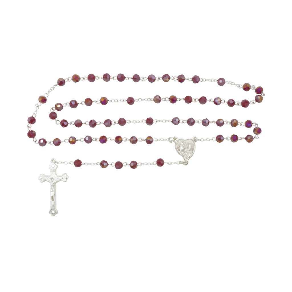 Terço Conta de Cristal Div. Cores Cadeado Prateado