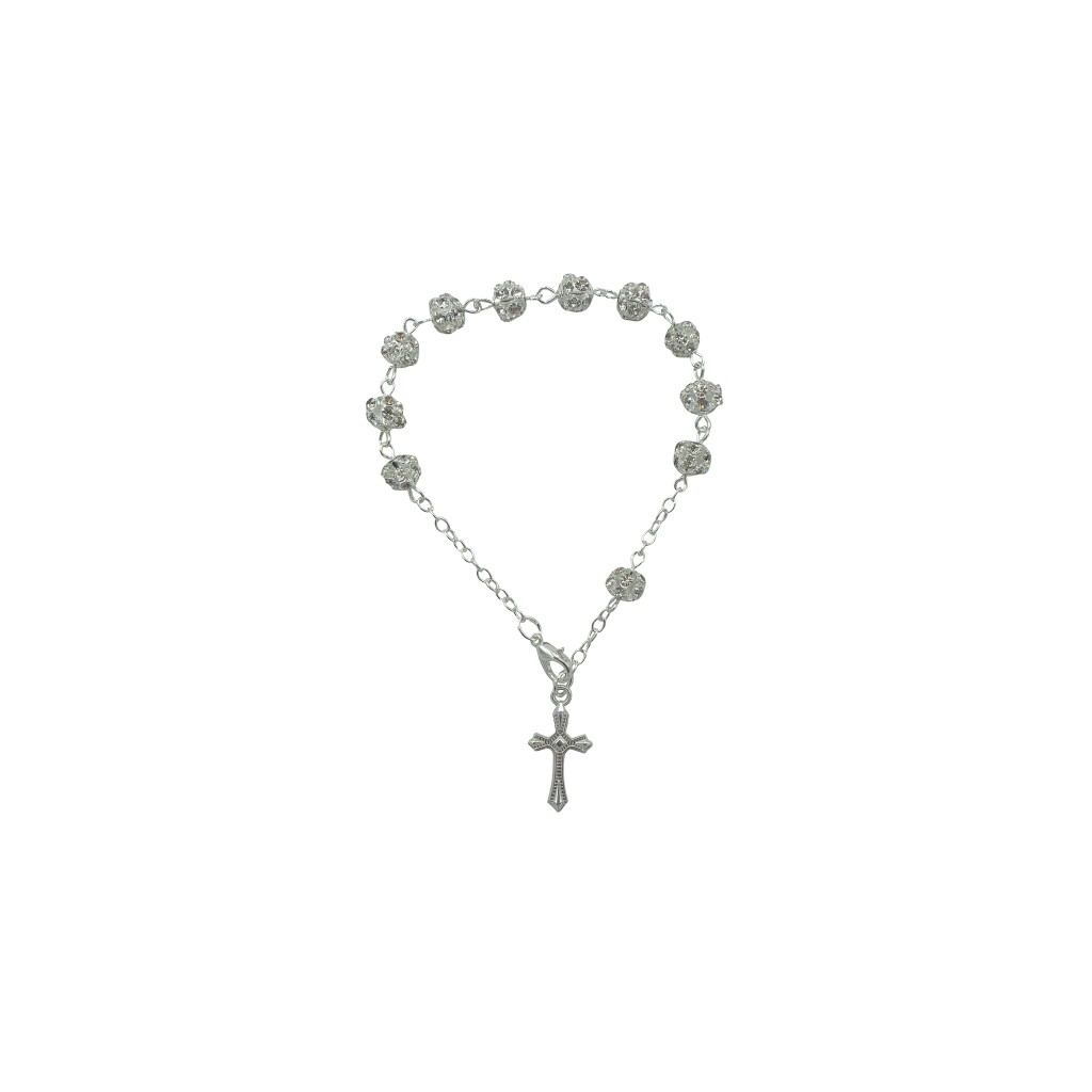 Pulseira Dezena de Fátima Prateada C/Brilhantes