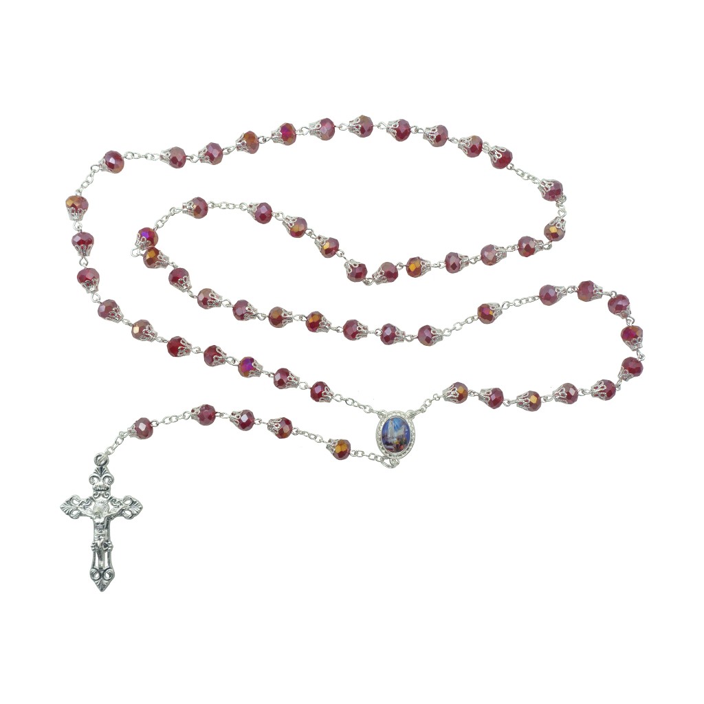 Terço de Fátima Conta Cristal Vermelho