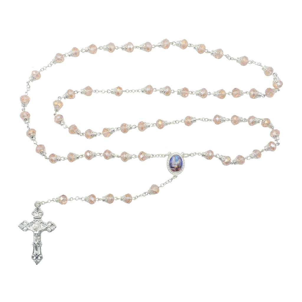 Terço de Fátima Conta Cristal Rosa