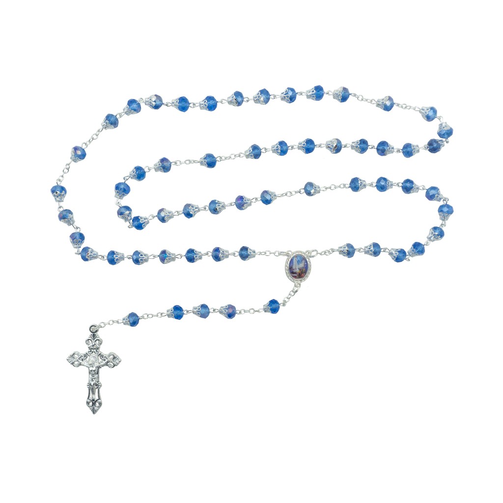 Terço de Fátima Conta Cristal Azul 