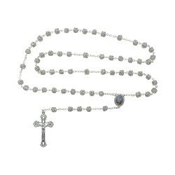 Terço de Fátima Prateado Conta C/ Brilhantes