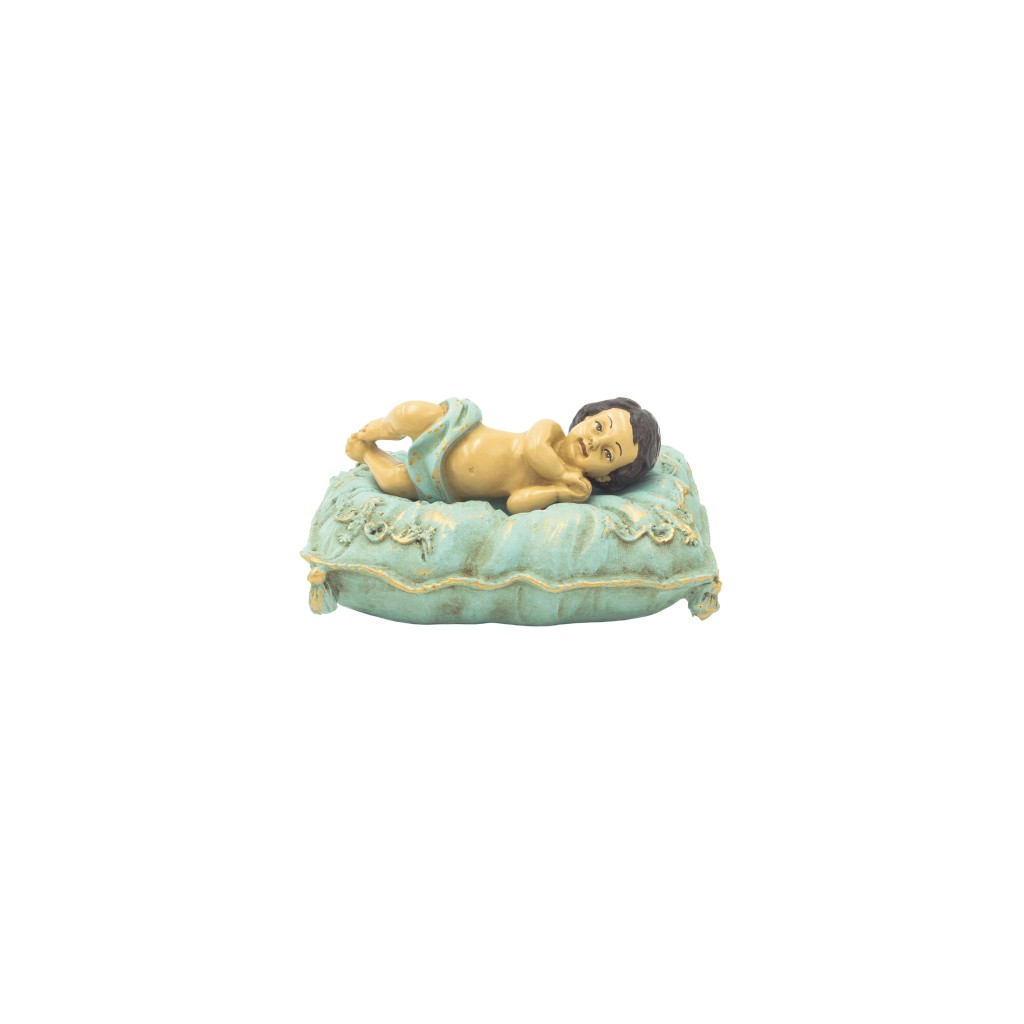 Menino Jesus Deitado C/ Cama Pintado à Mão 12cm