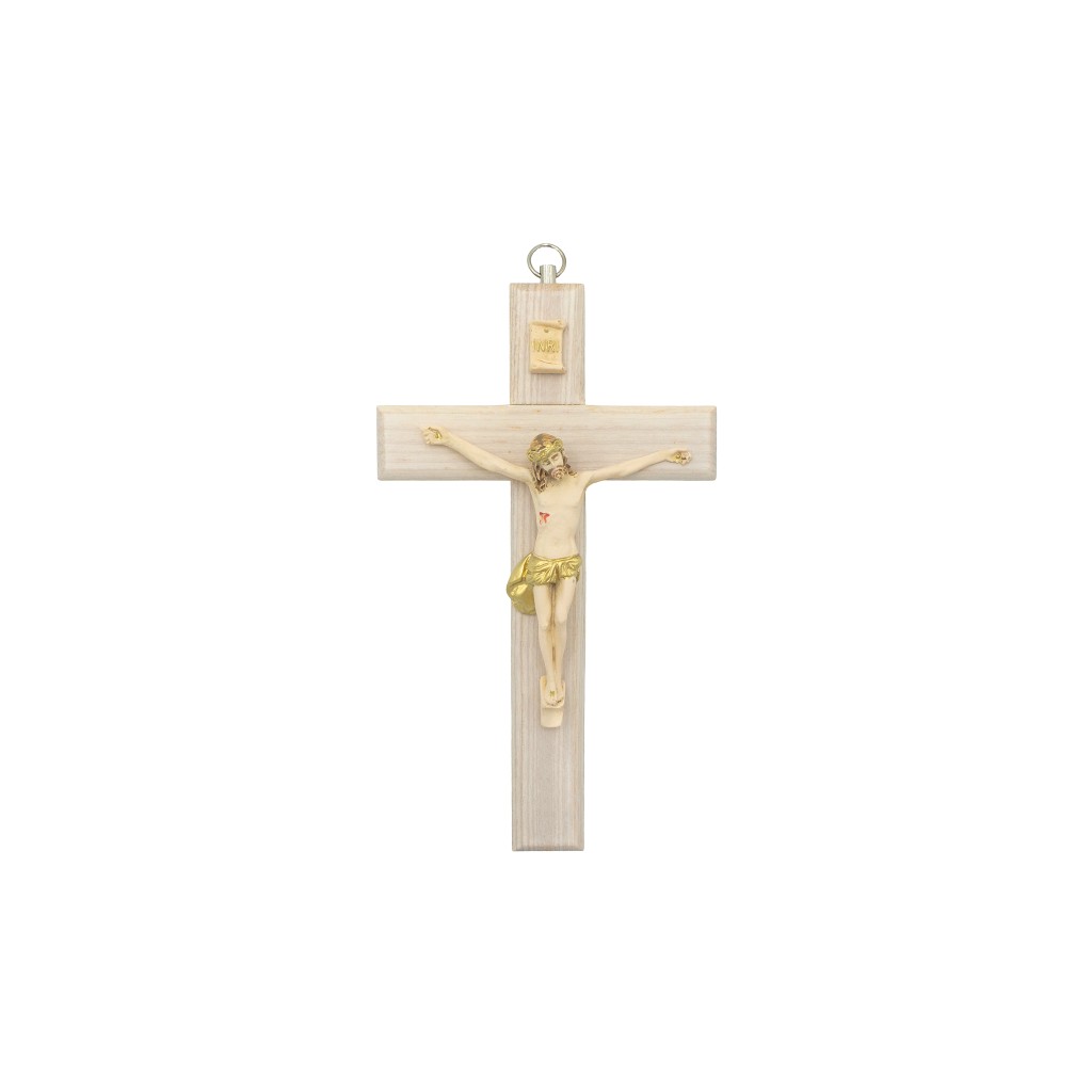 Crucifixo Madeira C/ Cristo Pintado 17.5cm