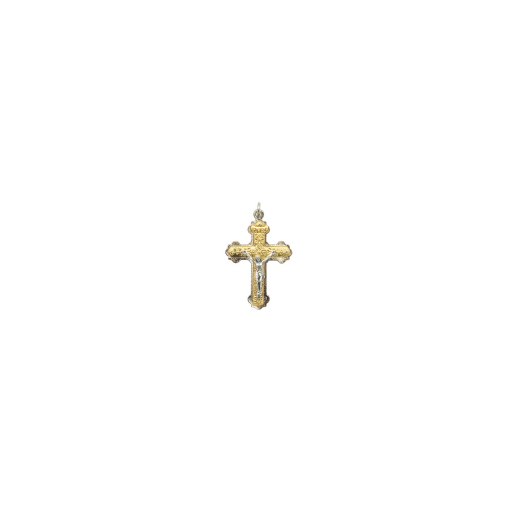 Cruz Prateada C/ Cristo Dourado 4cm