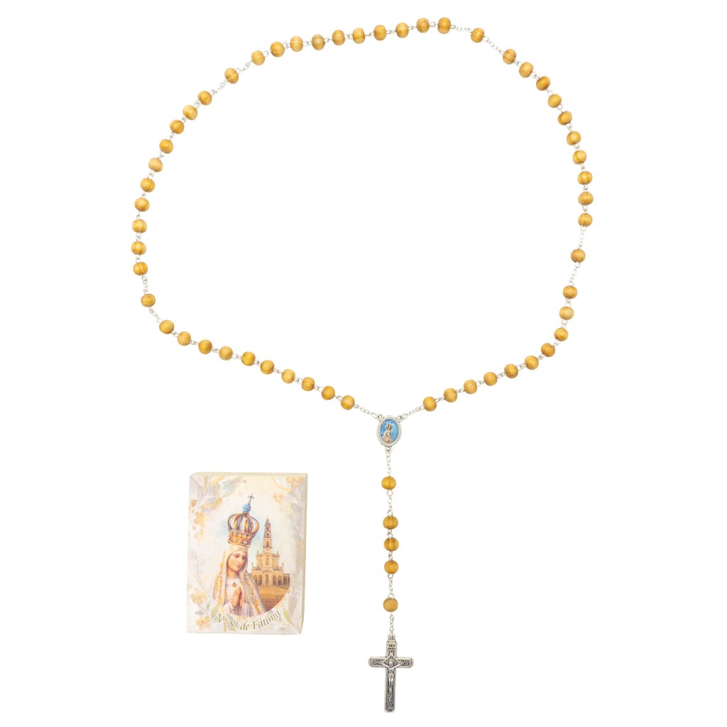 Terço de Fátima Madeira C/ Caixa Madeira Col. 8x6cm