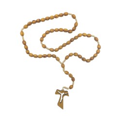 Terço em Cordão Conta Madeira Oval Cruz Tau Terço em Cordão Conta Madeira Oval Cruz Tau