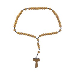 Terço em Cordão Conta Madeira Cruz Tau Terço em Cordão Conta Madeira Cruz Tau