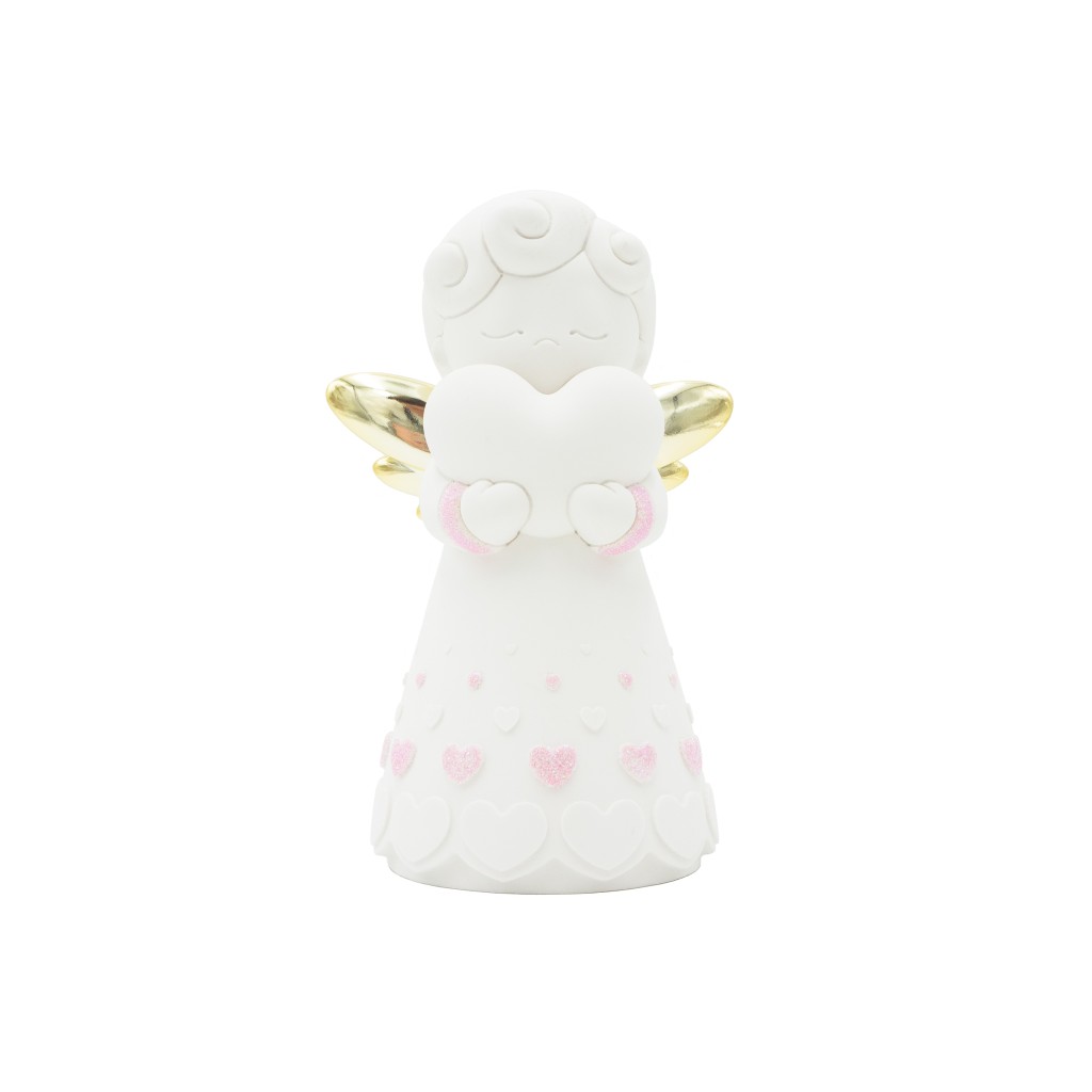 Anjo Branco C/ Corações Rosa/ Asas Douradas 20cm