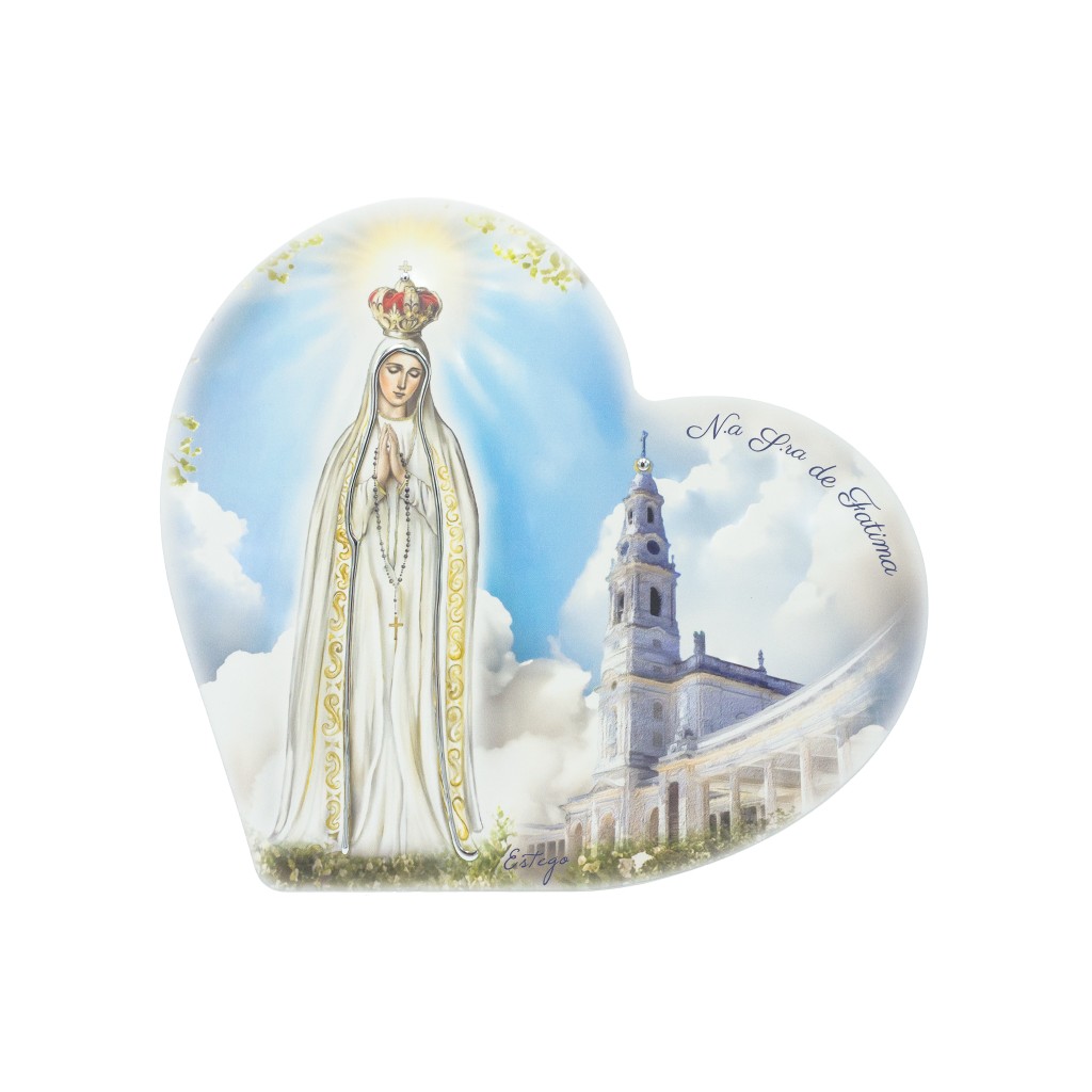 Quadro/ Placa Coração C/ Coroada e Santuário Color. 28x26cm