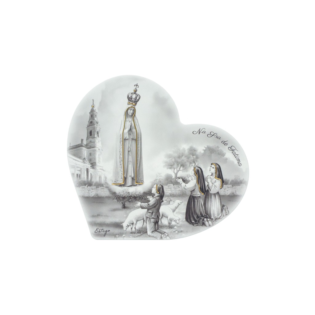 Quadro/ Placa Coração C/ Aparição e Santuário P/B 20x18cm