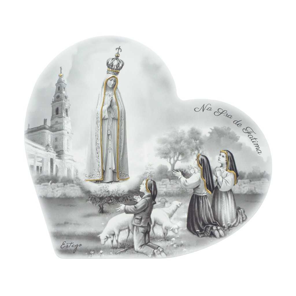 Quadro/ Placa Coração C/ Aparição e Santuário P/B 36x33cm