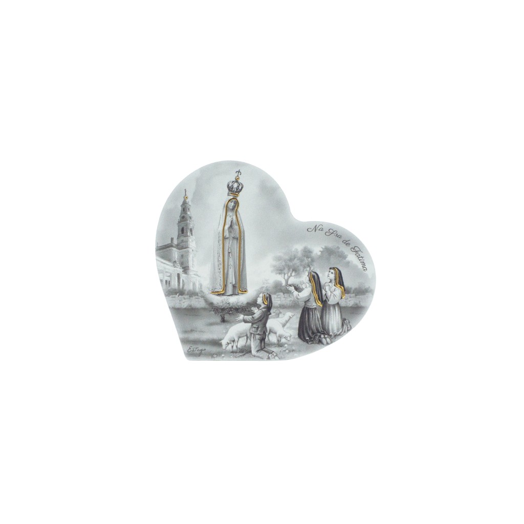 Quadro/ Placa Coração C/ Aparição e Santuário P/B 15x14cm