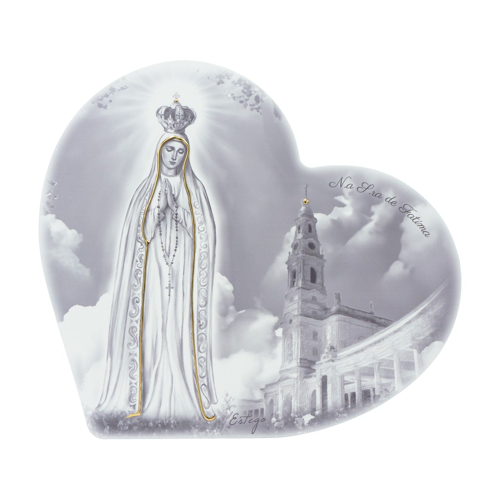 Quadro/ Placa Coração C/ Coroada e Santuário P/B 36x33cm