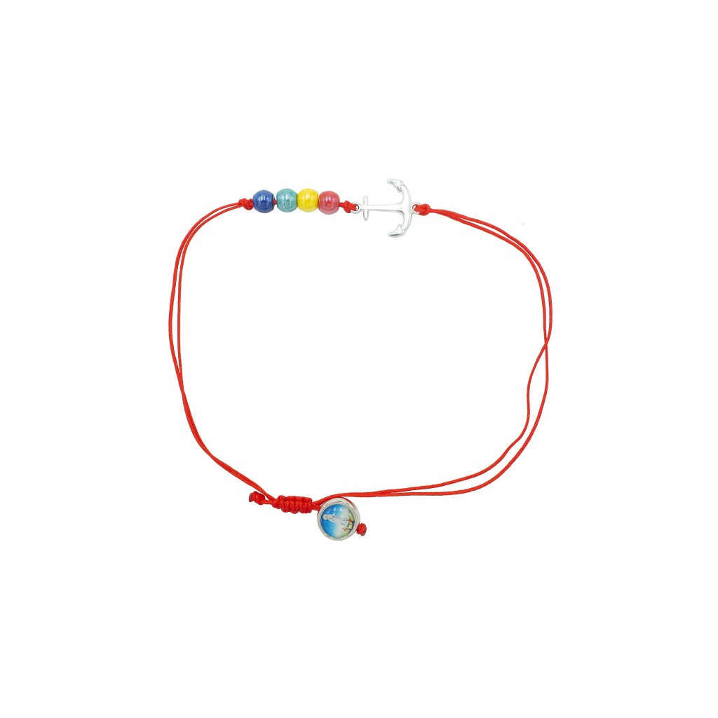 Pulseira Cordão C/ Contas Color. + Âncora