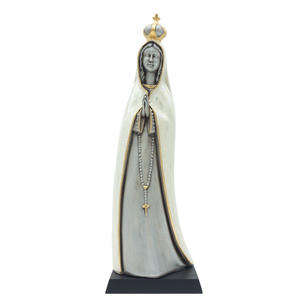 N. Sra de Fátima Estilizada Porcelana Prata Pérola 37cm