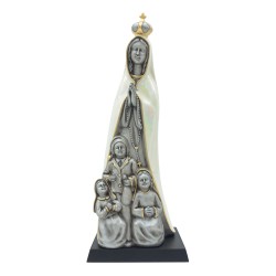 Aparição de Fátima Estilizada Porcelana Prata Pérola 37cm