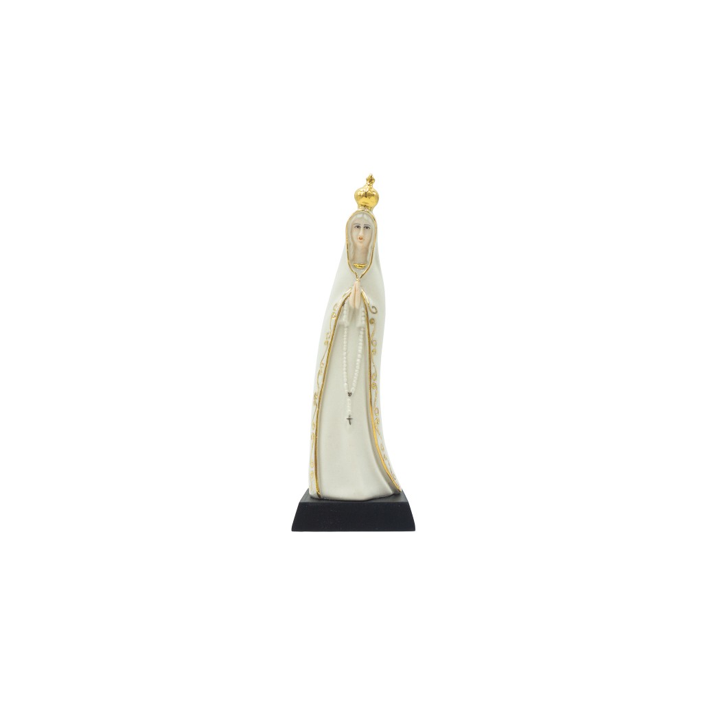 Nossa Senhora Fátima Estilizada Porcelana Filete Ouro 16.5cm