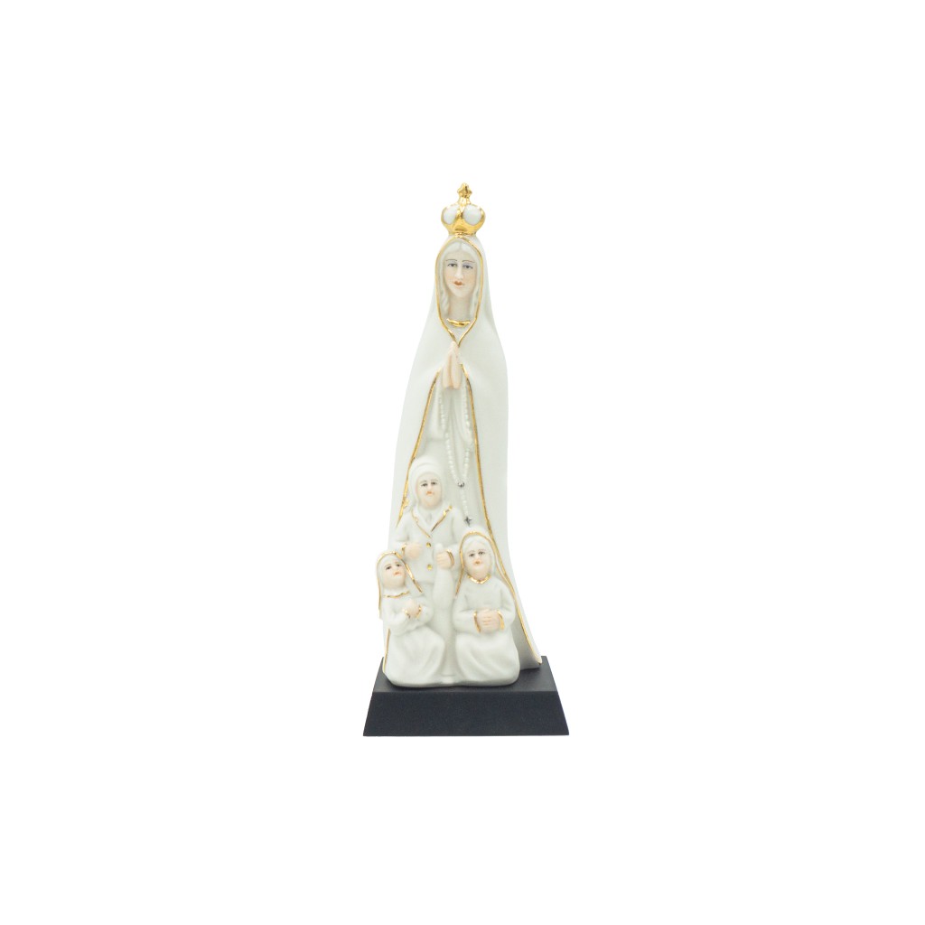 Aparição Fátima Estilizada Porcelana Filete Ouro 22cm