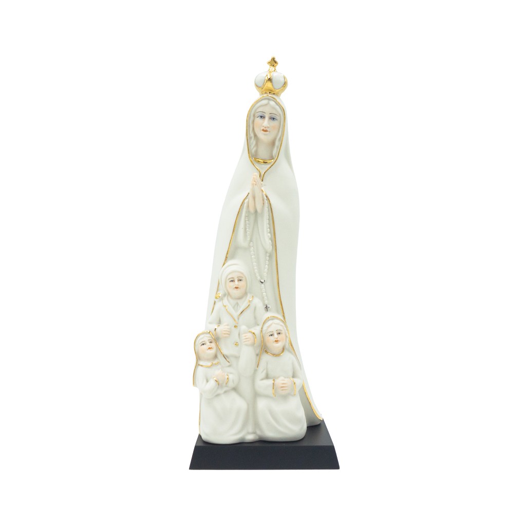 Aparição Fátima Estilizada Porcelana Filete Ouro 32cm