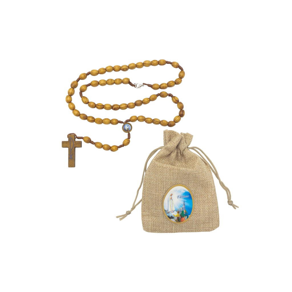 Terço de Fátima Madeira C/ Bolsa Pano Ilustrada