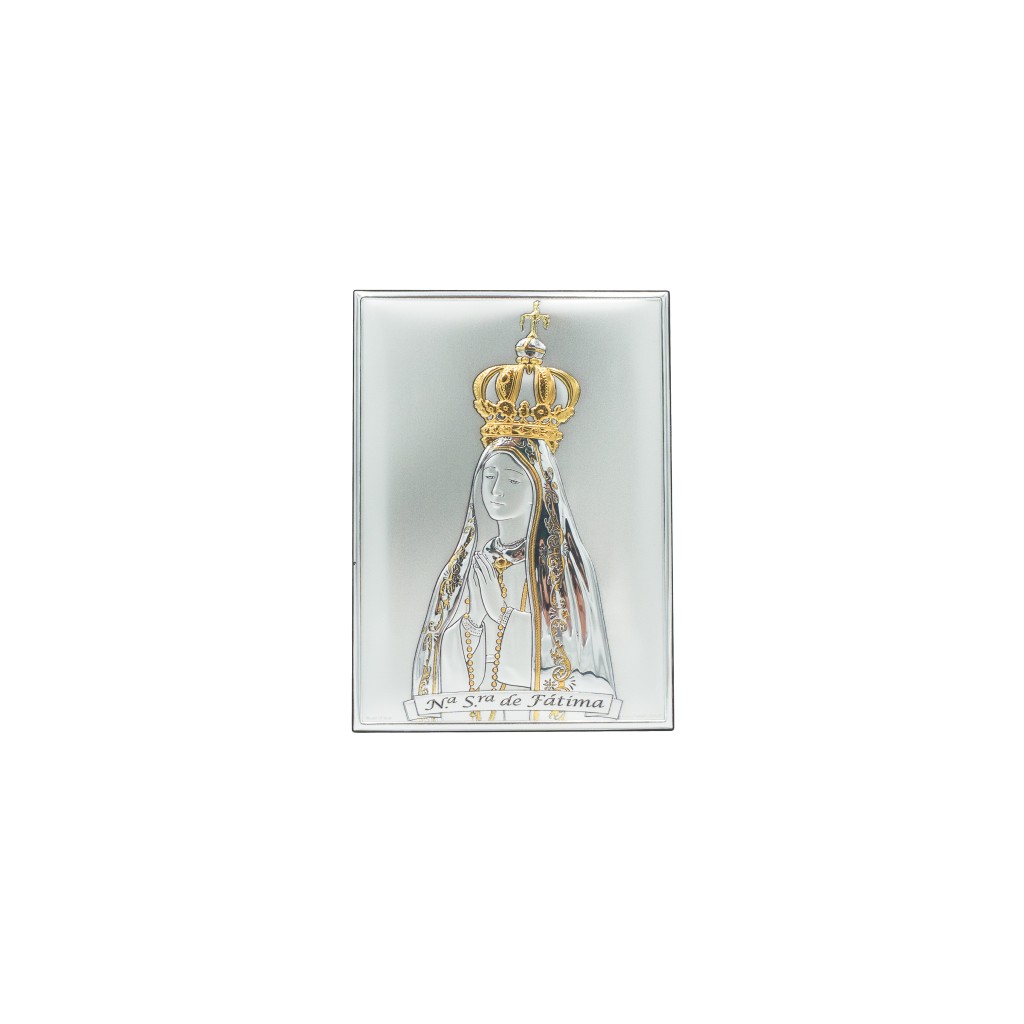 Placa Bilaminada C/ Fátima Coroada Ouro 13x18cm