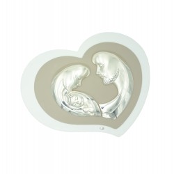 Placa Coração C/ Sagrada Família Argentada 46x37cm Placa Coração C/ Sagrada Família Argentada 46x37cm